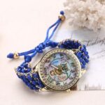 montre hibou bleu laine et or femme