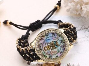 montre laine boheme hibou chouette noir or