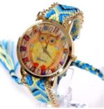 montre bracelet tressé bleu or hibou