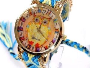 montre bracelet tressé bleu or hibou