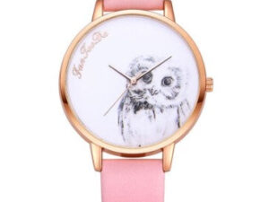 bracelet top cuir hibou chouette rose