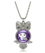 pendentif collier hibou chouette argent acier
